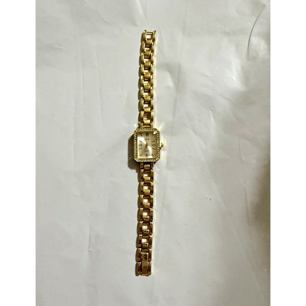 Women's Gold Tone Rectangle Bracelet Wristwatch White Roman Dial Analog Dress